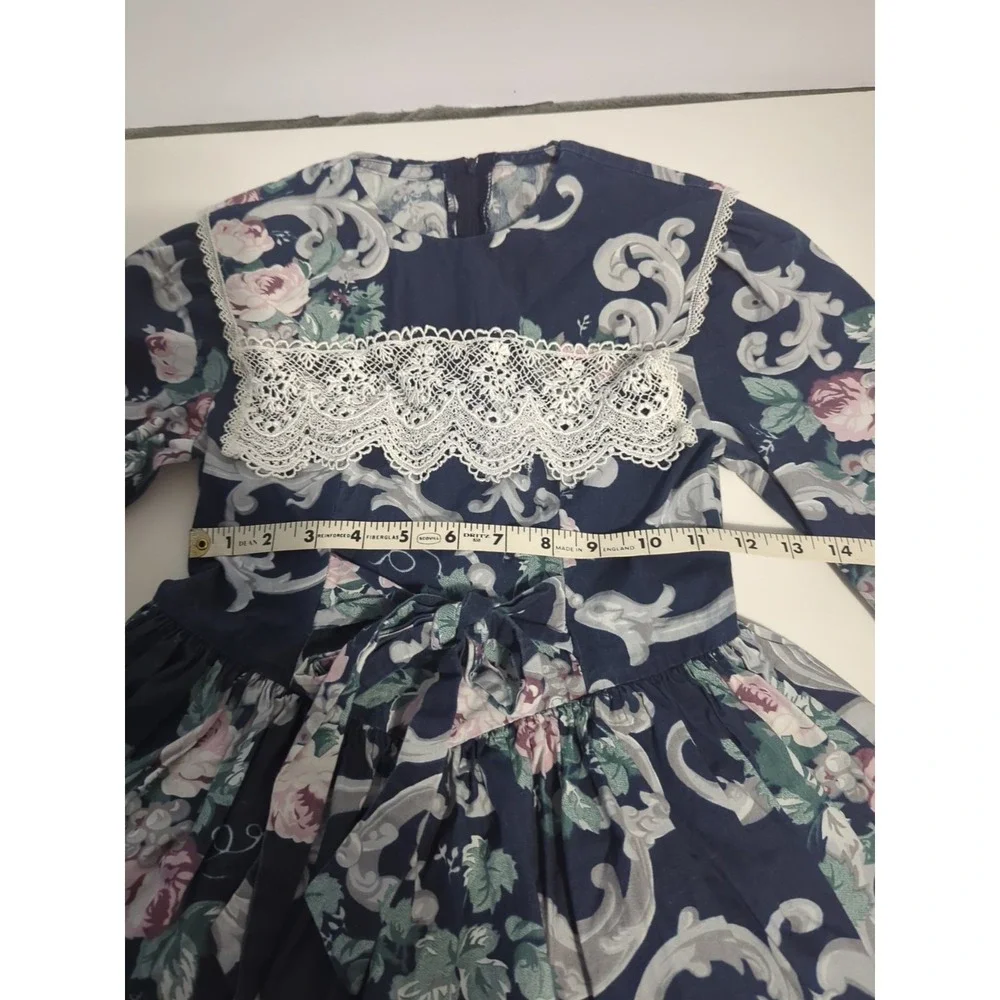 VTG 80's McClintock girls Dress Lace floral Peasant Prairie Cottagecore 8 blue